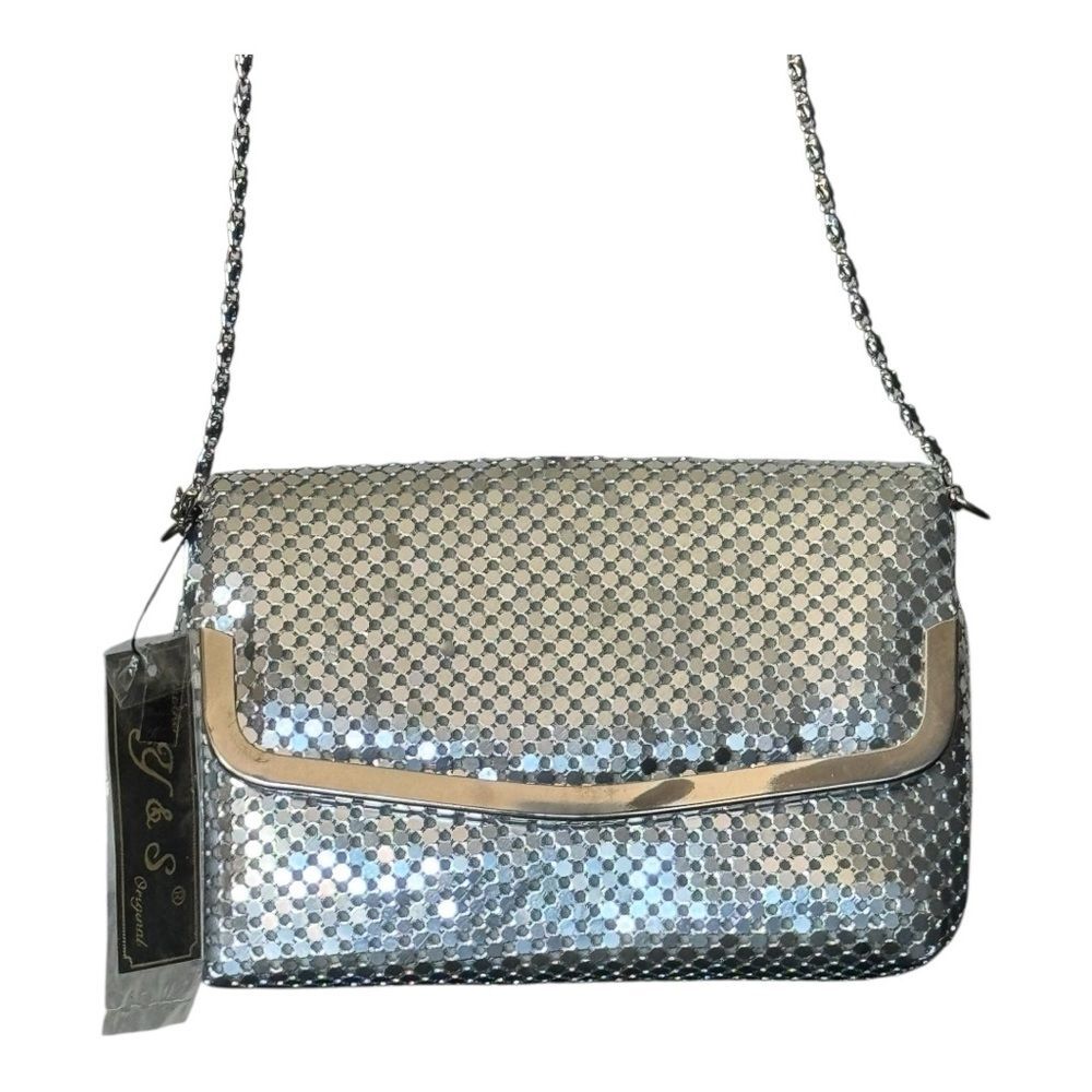 Vintage Silver Chain Mail Mesh Evening Clutch Shoulder Bag Chain Strap NWT
